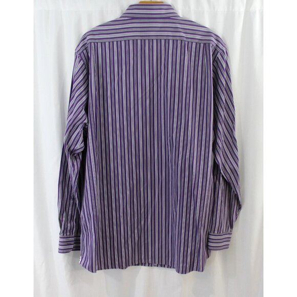 Cremieux Mens Purple Striped Long Sleeve Cotton Button Down Shirt L - Picture 5 of 6
